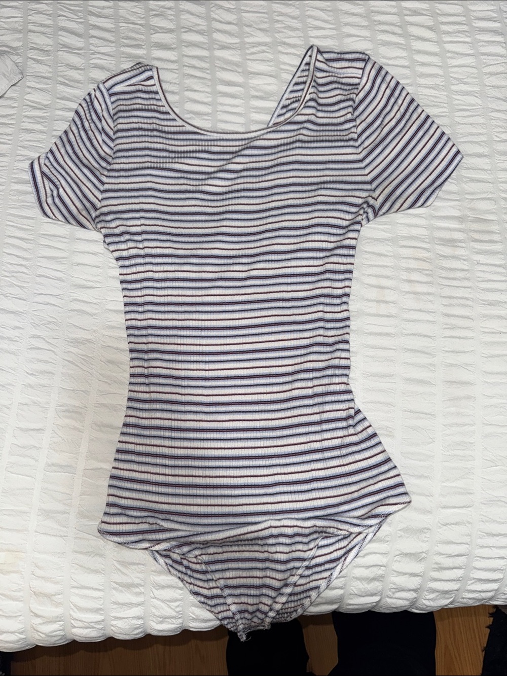 Hollister Striped Ribbed Bodysuit in White, Navy, Pink